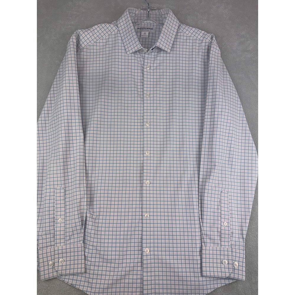 Mizzen + Main Mens Performance Button Down Shirt Medium Classic Fit Blue Check